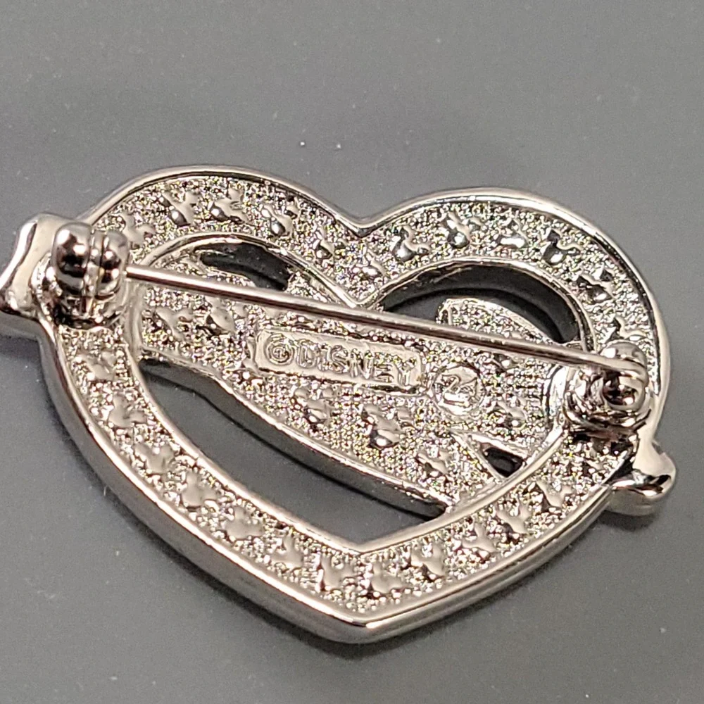 Swarovski Disney Brooch Mickey Mouse Heart Pin Silver Tone Red Crystal Jewelry